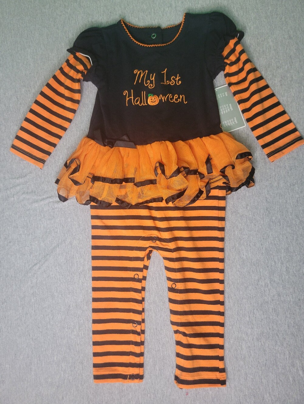 Koala Kids My First Halloween Orange and Black Striped One-Piece Bodysuit Outfit